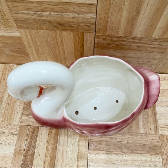 Vintage Pink & White 8 1/2” Large Swan Planter Ceramic Glazed Pottery Swan - Picture 11 of 14